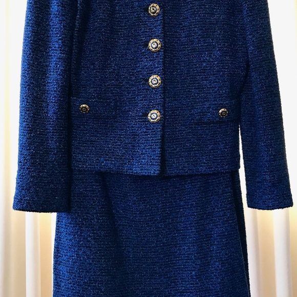 Vintage St John 2pc women's suit royal blue/black - Picture 2 of 8